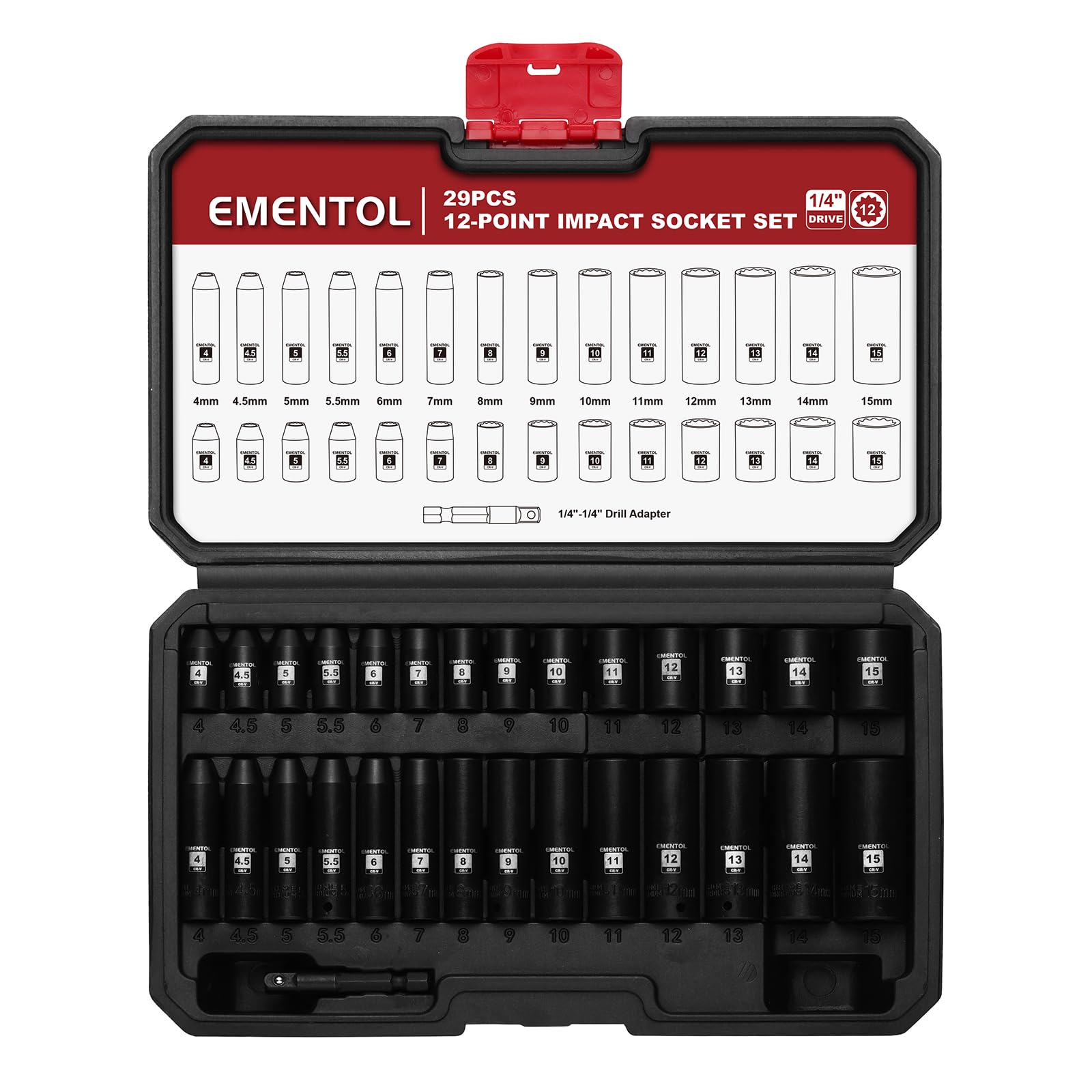 Ementol deep and shallow sockets 4-15 mm for versatile fastener work.