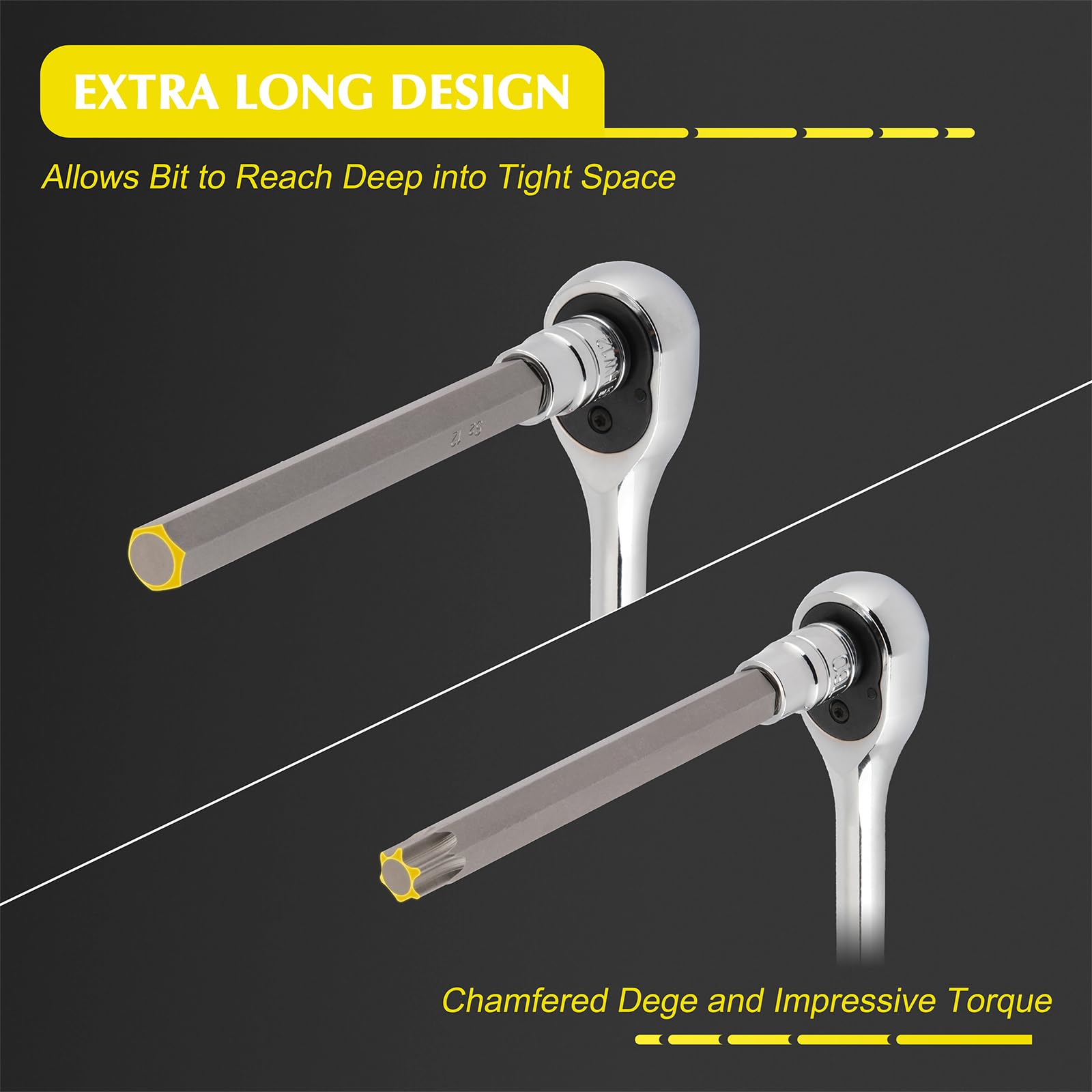 EMENTOL extra-long reach design helps access deep bolts in tight spaces