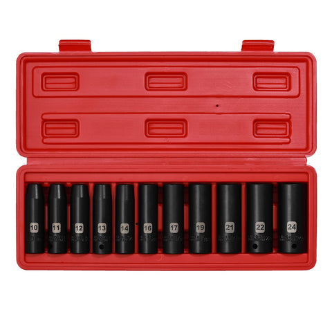 EMENTOL half-inch drive deep socket set from 10mm to 24mm with precise markings.