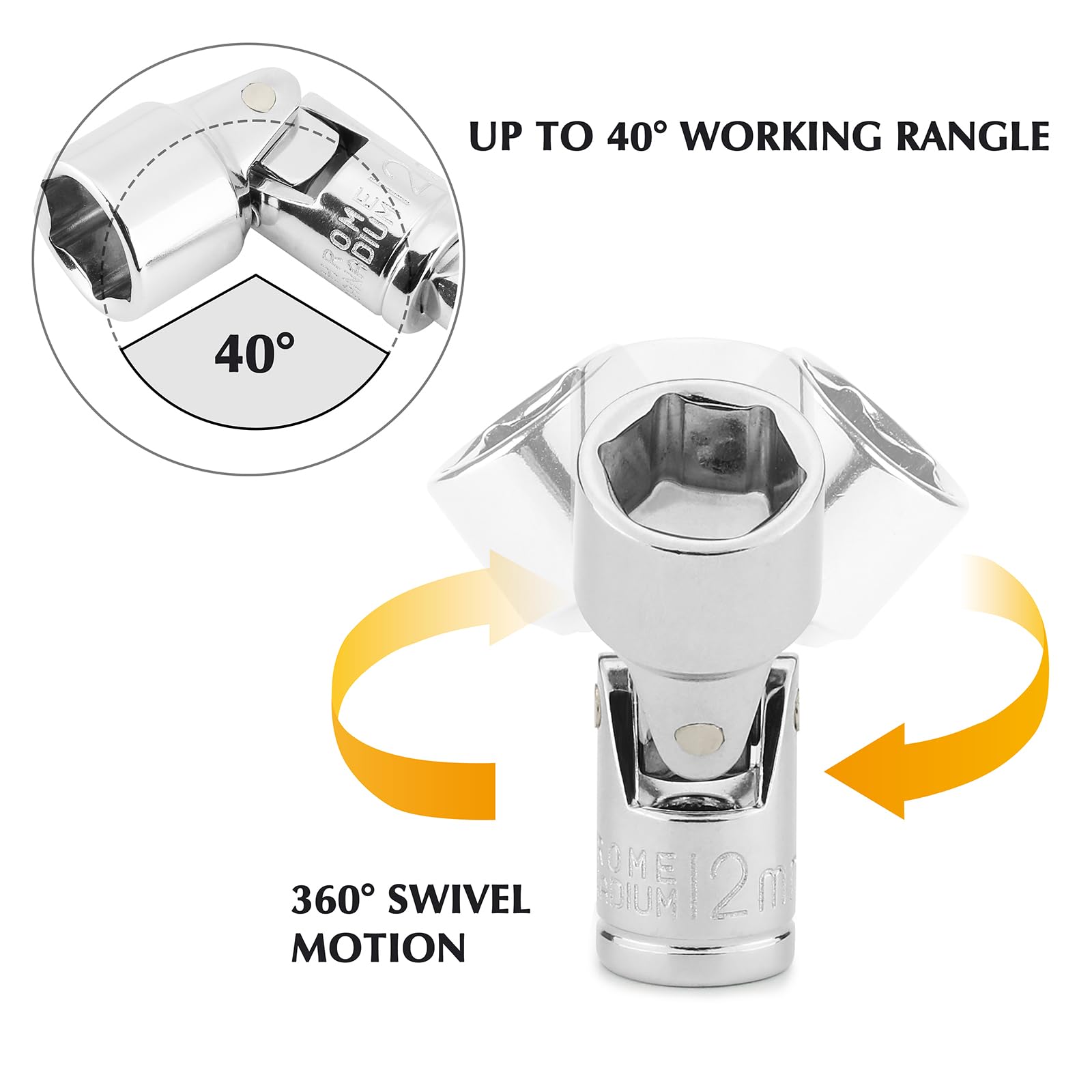 EMENTOL 12mm universal joint socket with swivel head for versatile access.