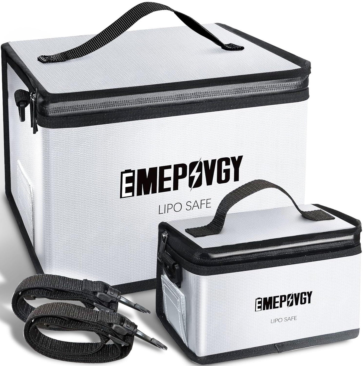 EMEPOVGY fireproof bag front view demonstrates rugged construction for safe battery storage.
