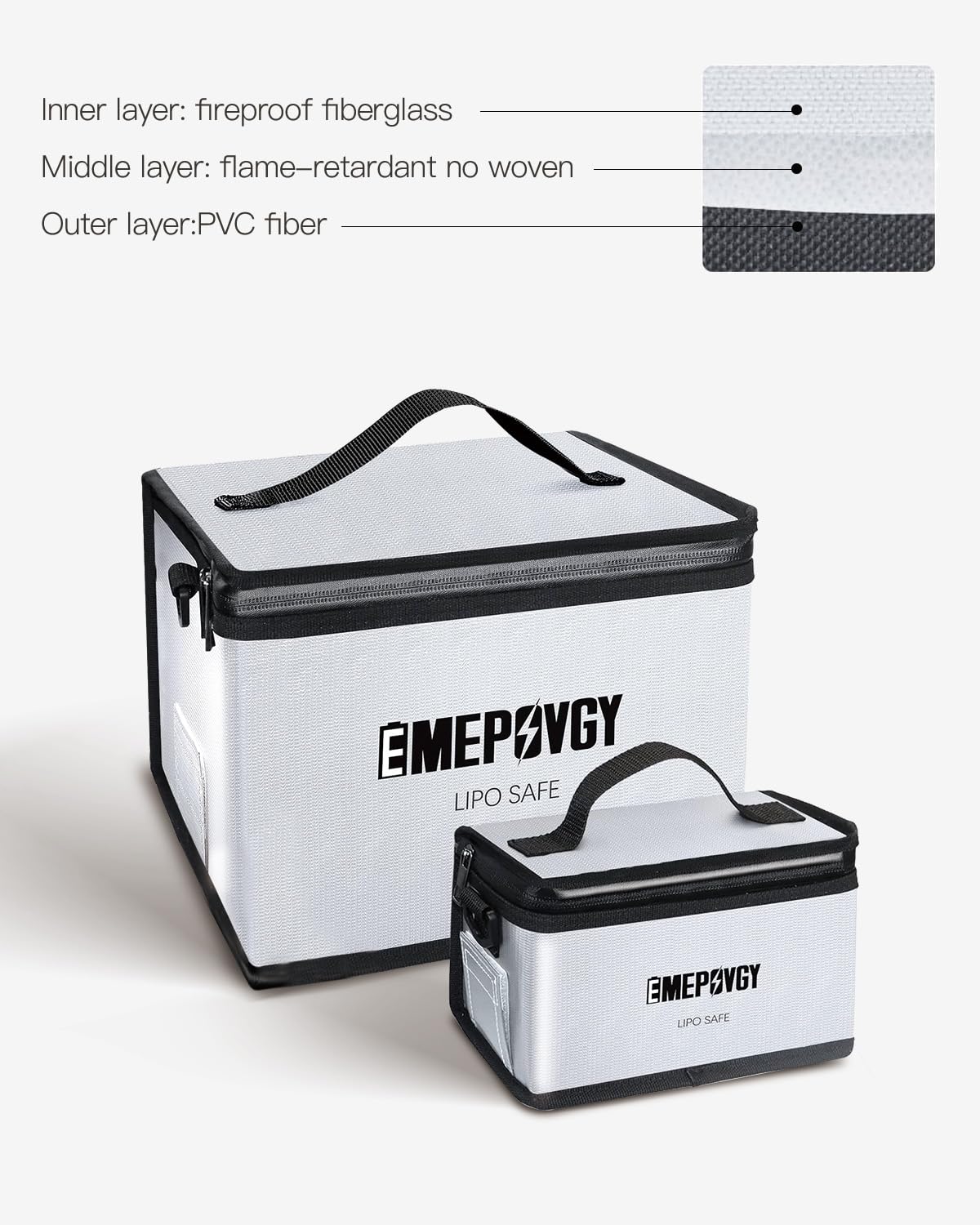 EMEPOVGY fireproof bag large capacity demonstrates holding multiple lipos.