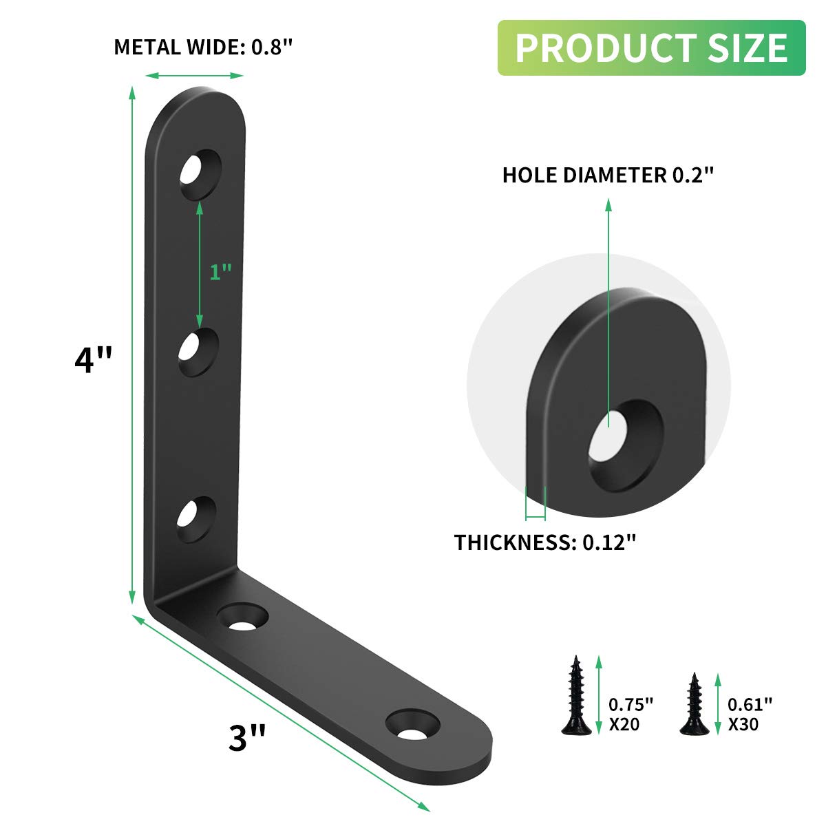 Emeroll 4x3 inch metal L brackets with flush countersunk holes.