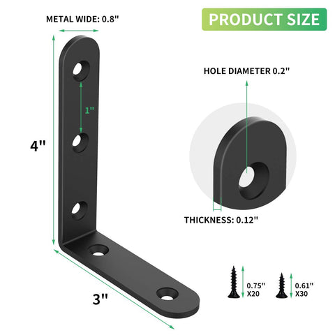 Emeroll 4x3 inch metal L brackets with flush countersunk holes.