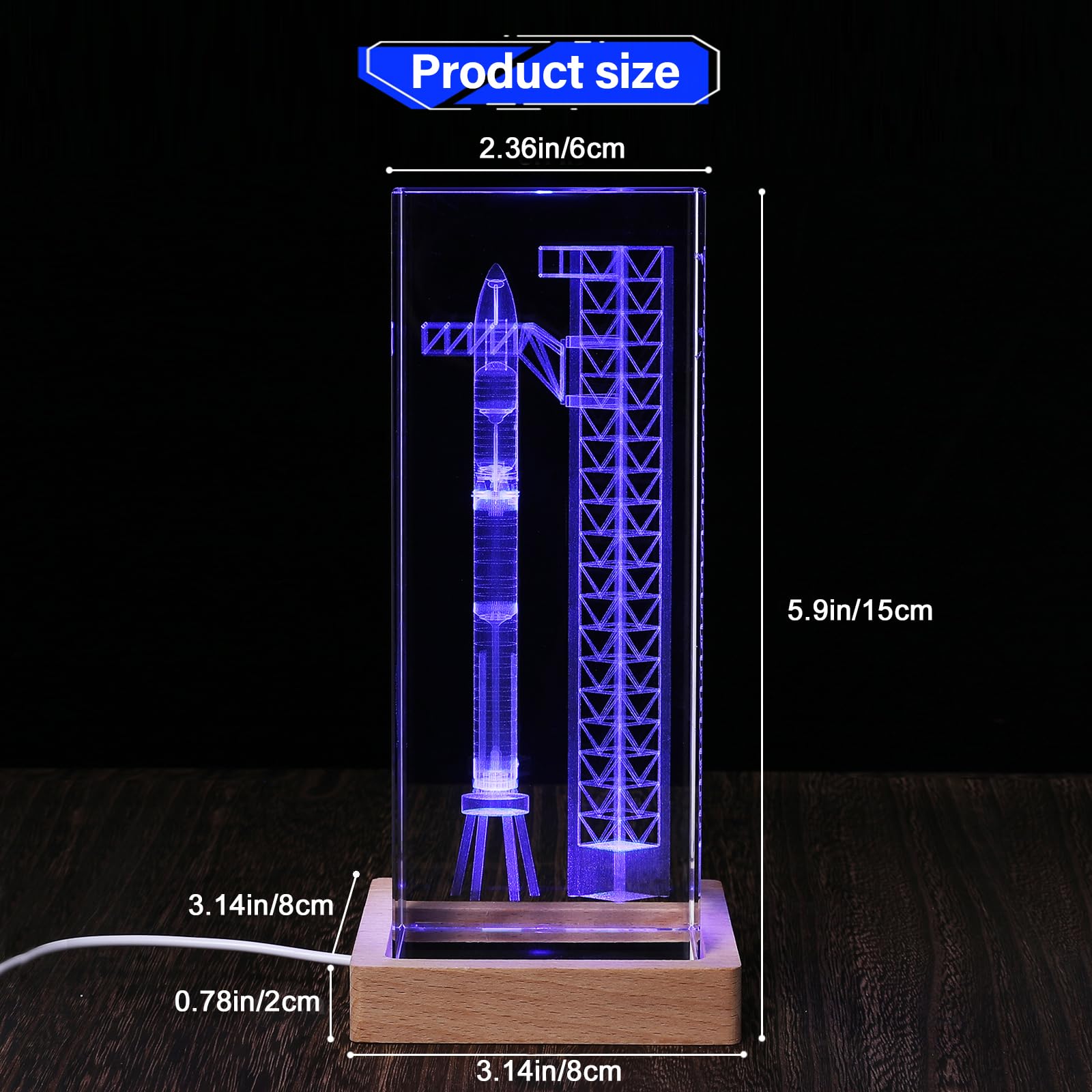 Color-cycle LED base highlighting the Starship from multiple angles.