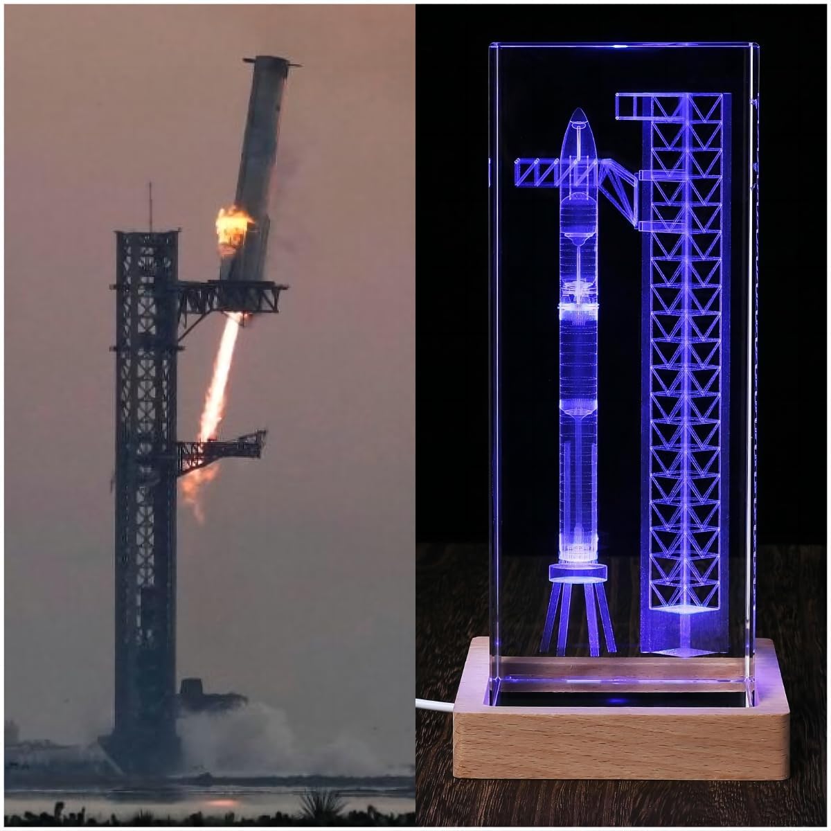 EMGTMS Y&Z SpaceX Starship crystal lamp with precise laser-etched rocket detail.