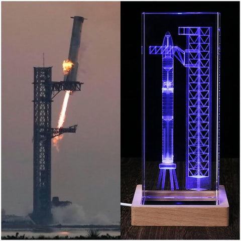 EMGTMS Y&Z SpaceX Starship crystal lamp with precise laser-etched rocket detail.