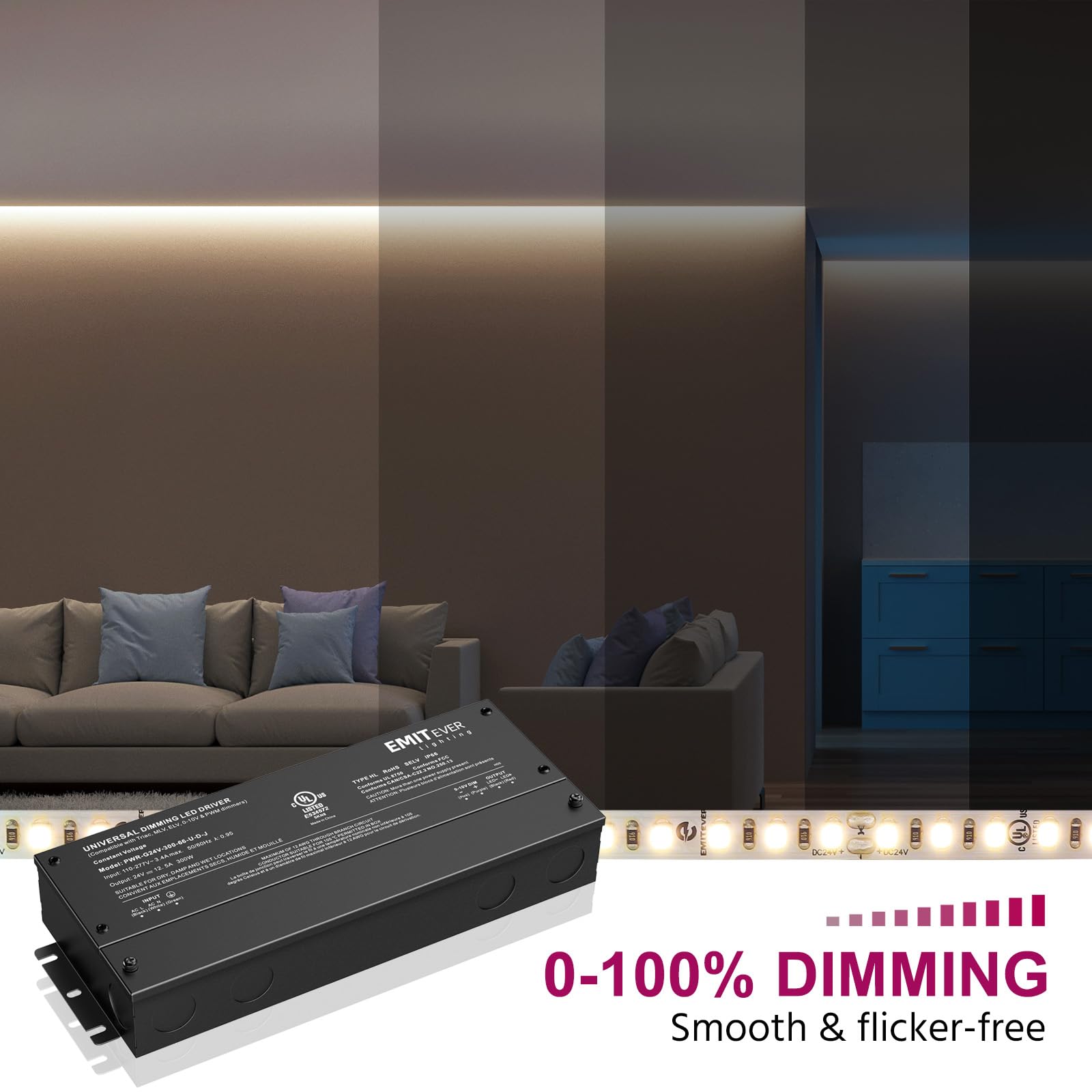EMITEVER supports 0-10V, 1-10V, and PWM dimming for precise control