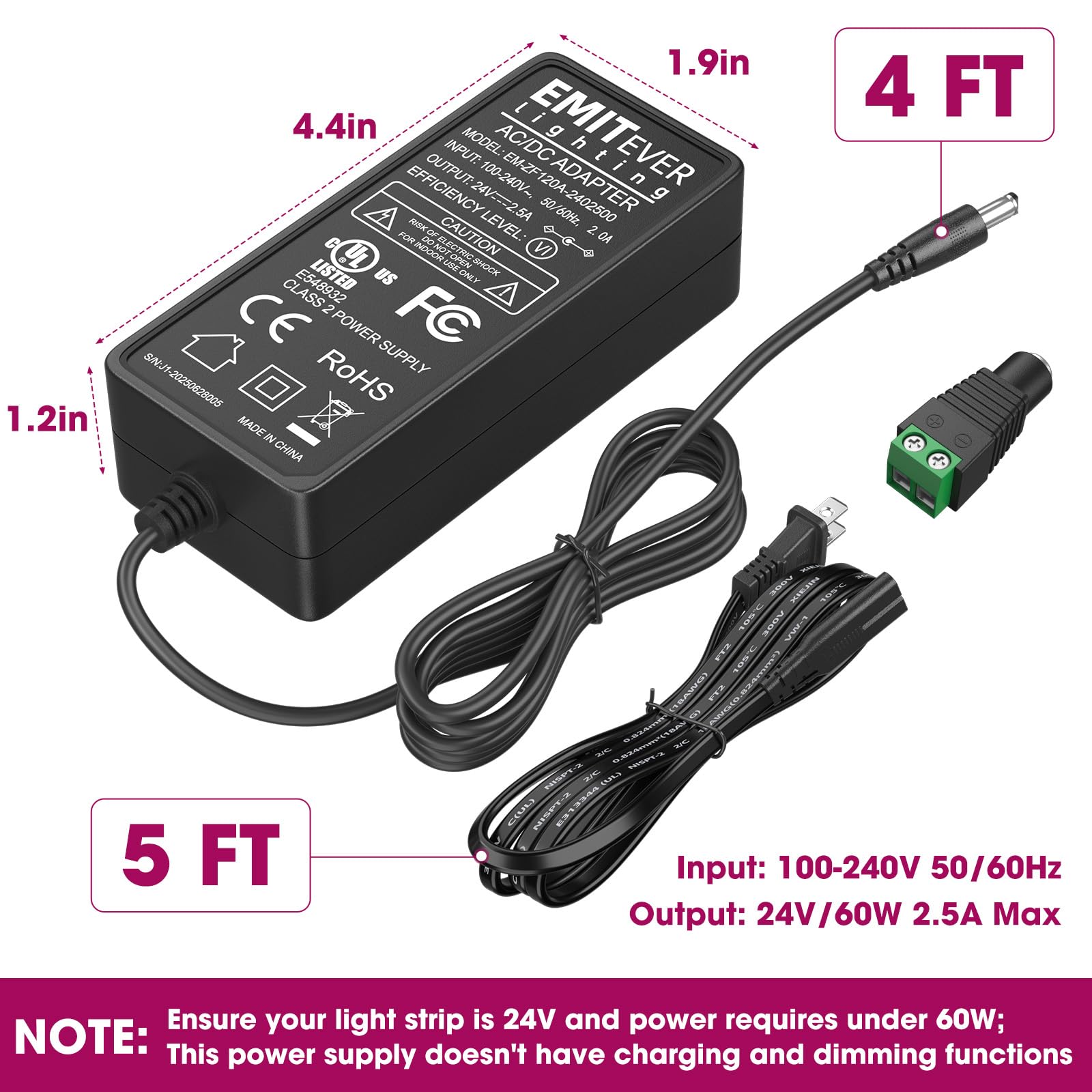EMITEVER 24V power supply powering cabinet lighting and LED strips
