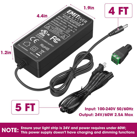 EMITEVER 24V power supply powering cabinet lighting and LED strips