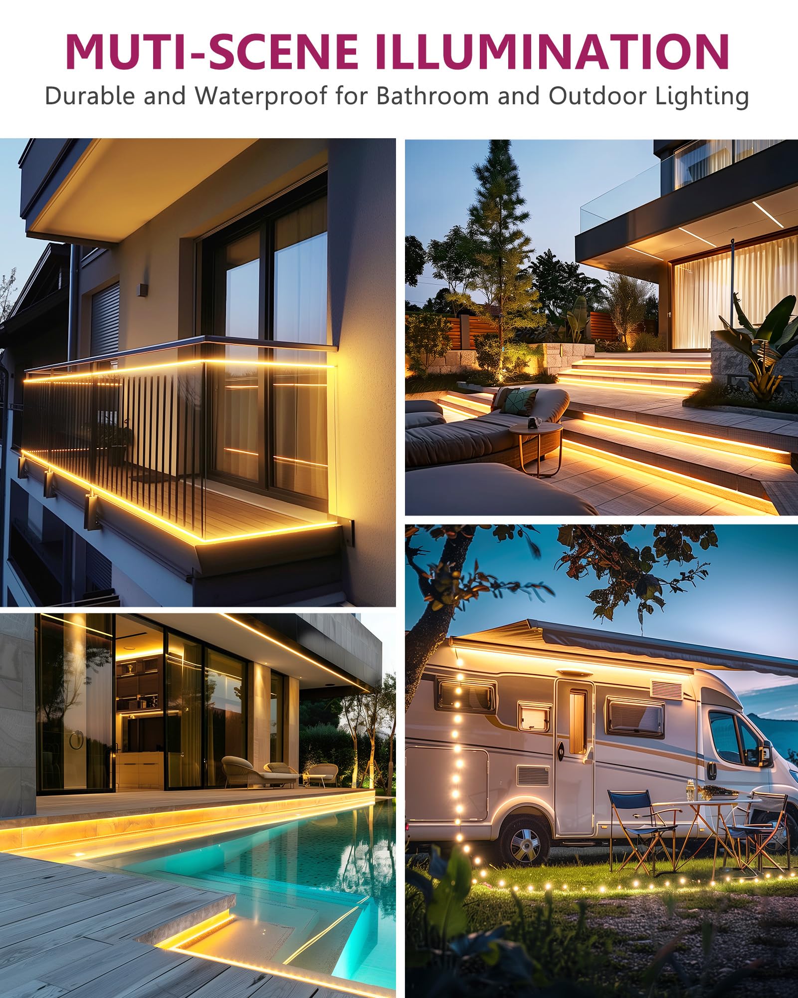 EMITEVER 2700K warm LED tape ideal for cozy indoor or outdoor ambiance.