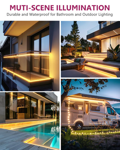 EMITEVER 2700K warm LED tape ideal for cozy indoor or outdoor ambiance.