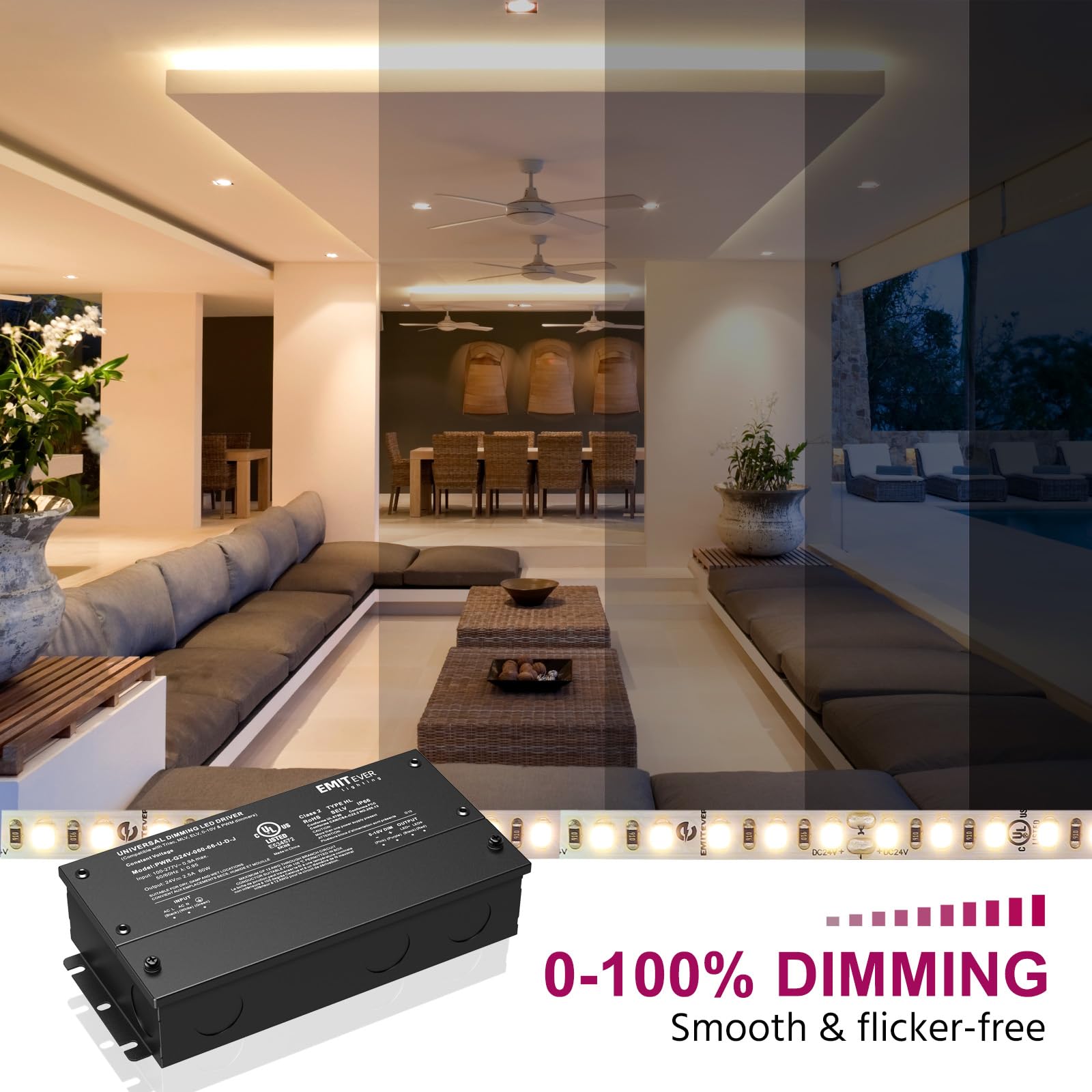 EMITEVER 60W dimmable LED driver aluminum housing highlights rugged construction.