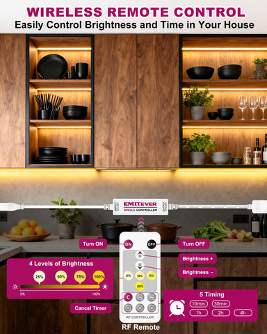 EMITEVER COB LED strip lights at 3000K provide warm countertop brightness.