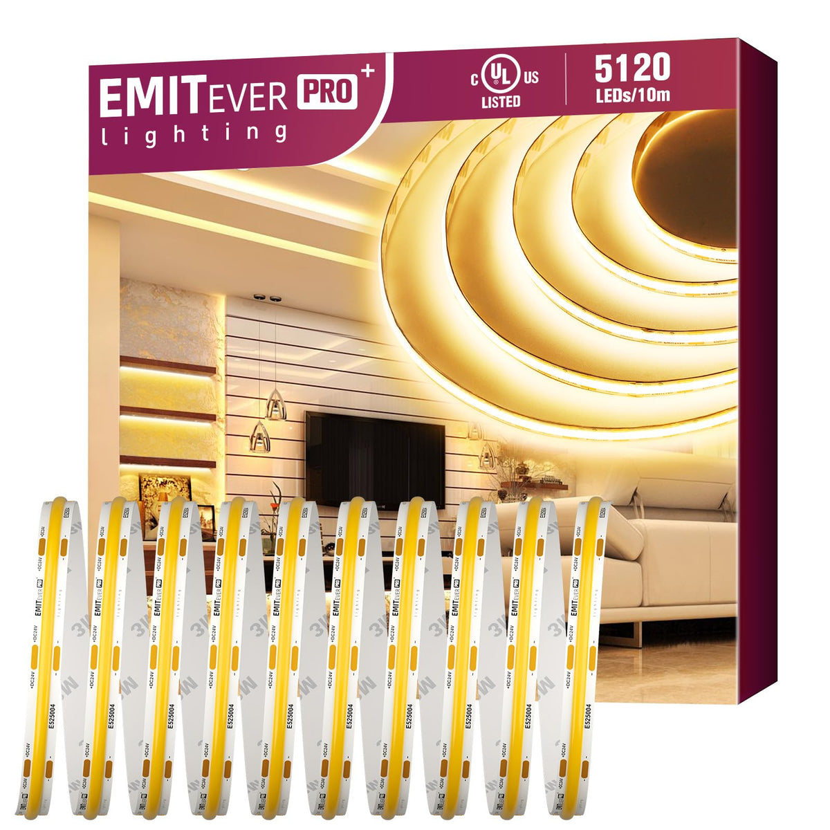EMITEVER COB LED strip in warm white 3000K on roll for elegant ambiance