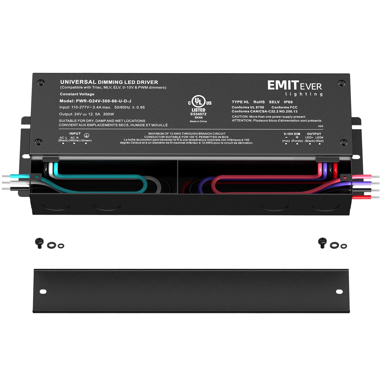 EMITEVER dimmable driver with knockouts for easy installation in tight spaces