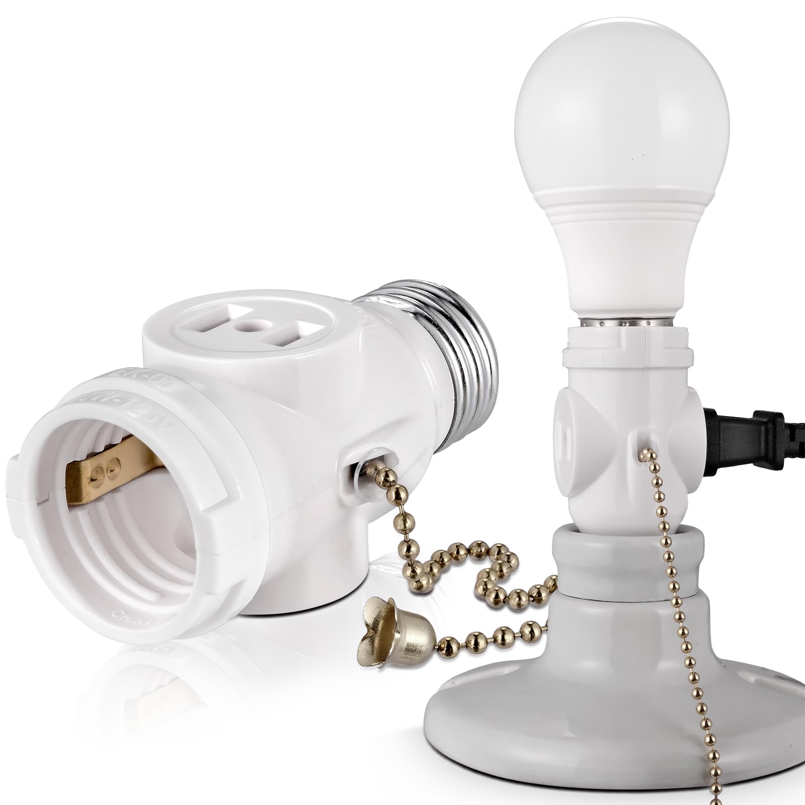EMNOOTI E26 to outlet splitter enables convenient lighting and accessory wiring.