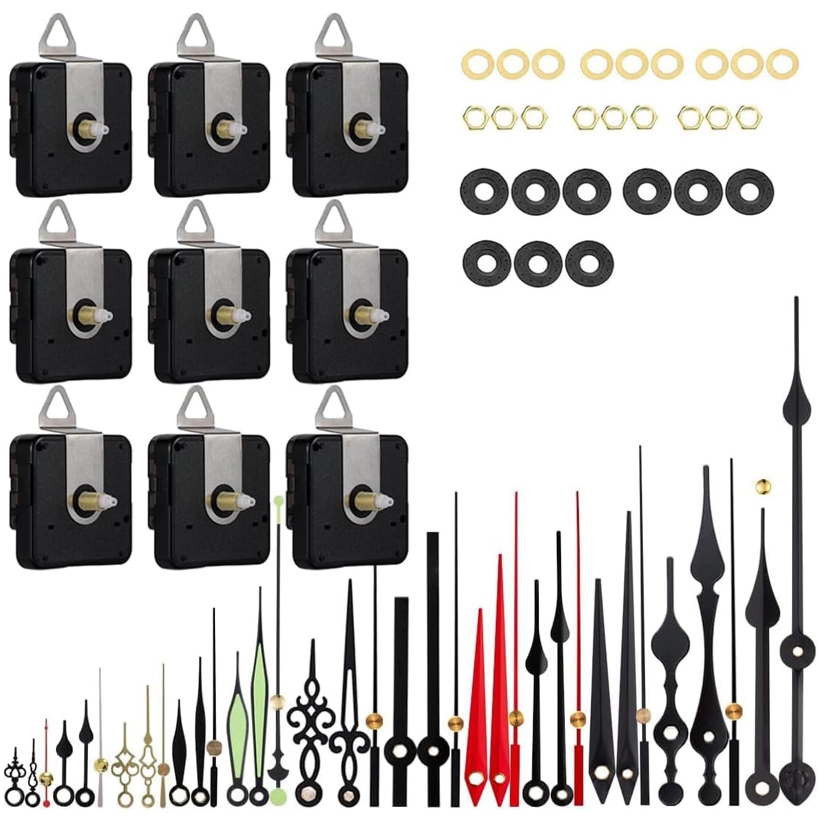 EMOON 9-piece clock mechanism kit with silent sweep movement for DIY repairs.