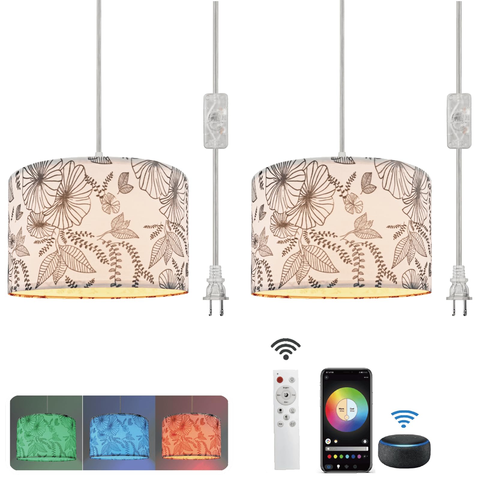 EMORLO hanging lamp with flower shade 2-pack provides cozy lighting for bedrooms and living rooms.