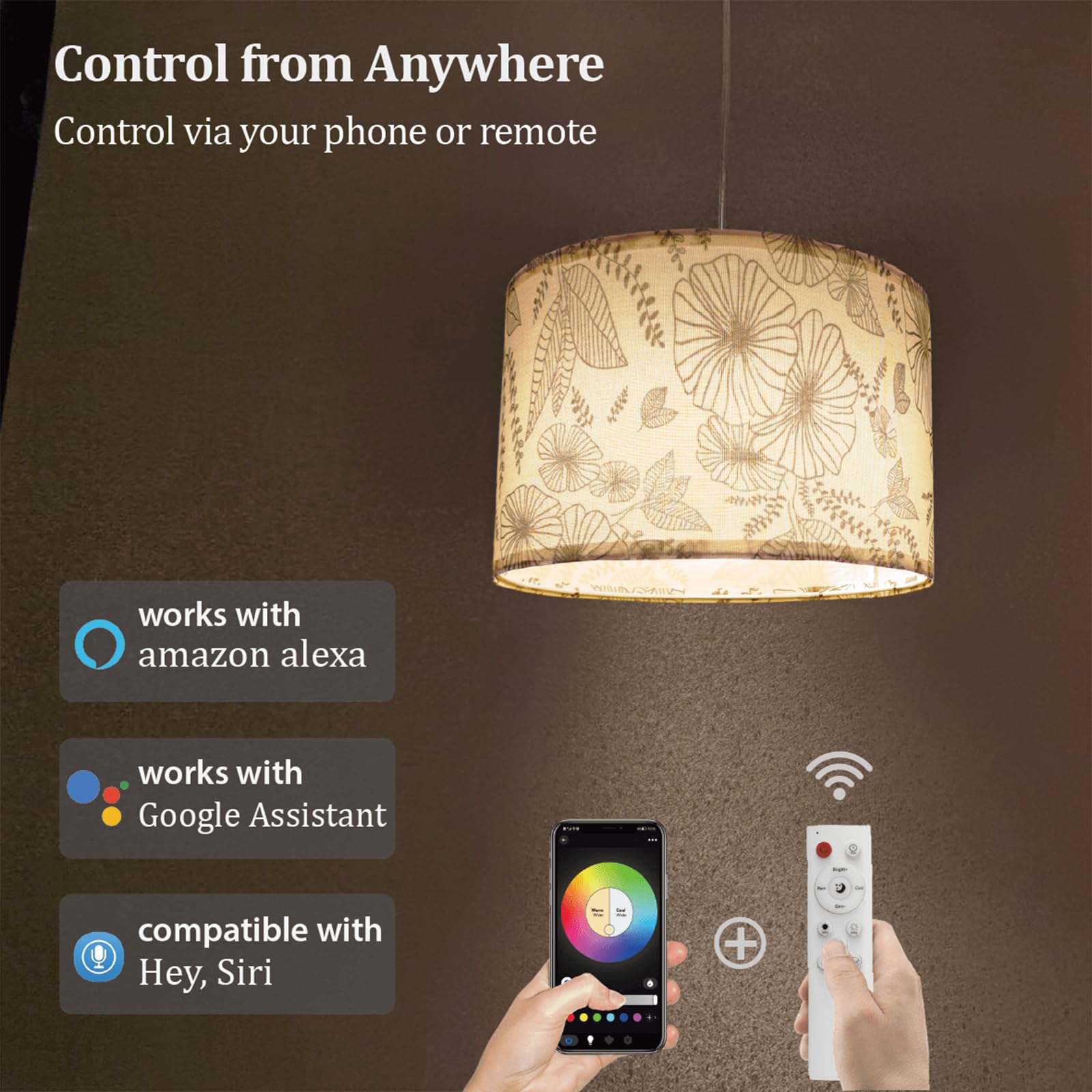 EMORLO plug-in pendant lights with remote control simplify mood changes.