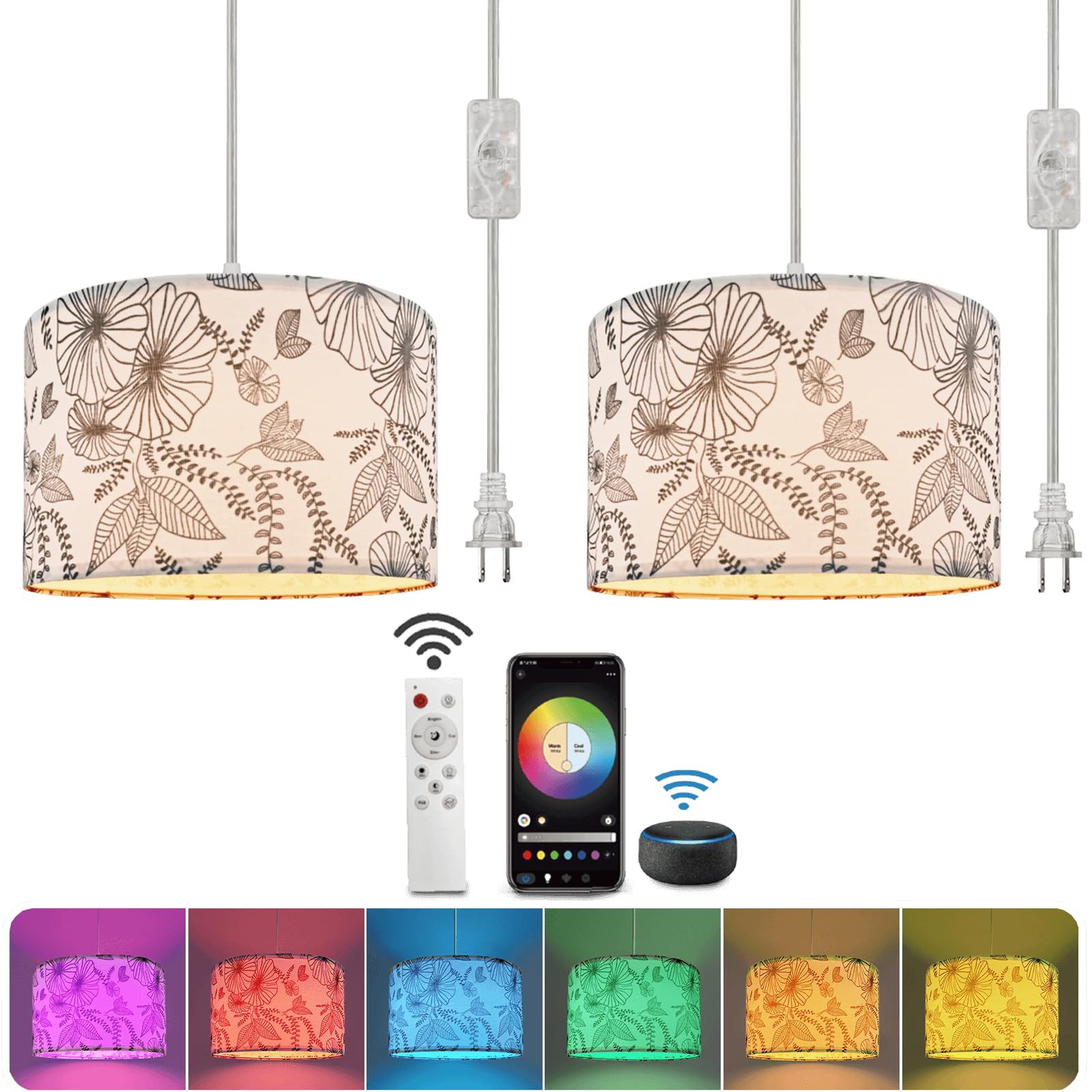 EMORLO two-pack color pendant lights create versatile ambience for home.