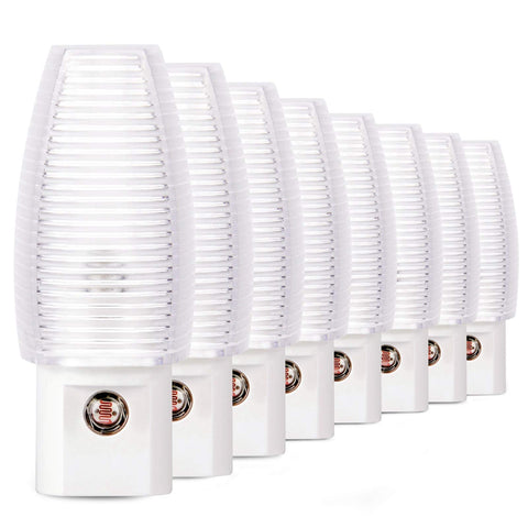 Emotionlite 8-pack plug-in night light illuminating a hallway for nighttime safety.
