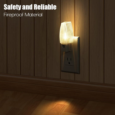 Emotionlite compact design night light fits beside a second outlet on stairs.