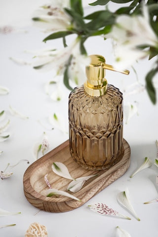 EMPO giftable brown glass dispenser doubles as decor.