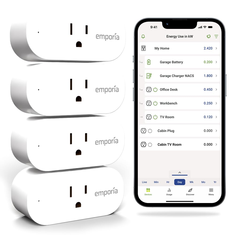 Emporia Energy Monitoring Smart Plug displaying real-time energy usage for a lamp.