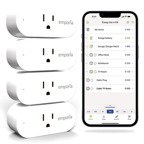 Emporia Energy Monitoring Smart Plug displaying real-time energy usage for a lamp.