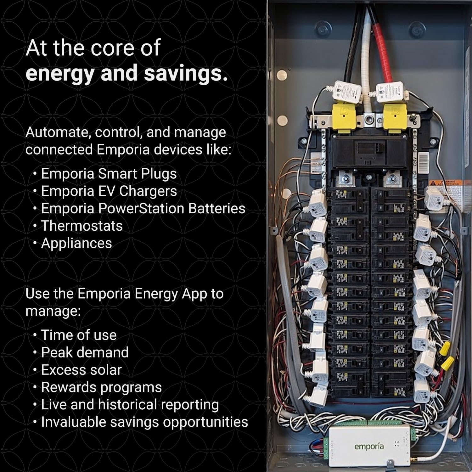 Emporia Vue 3 sensors close-up showing CT connections for accurate load monitoring.