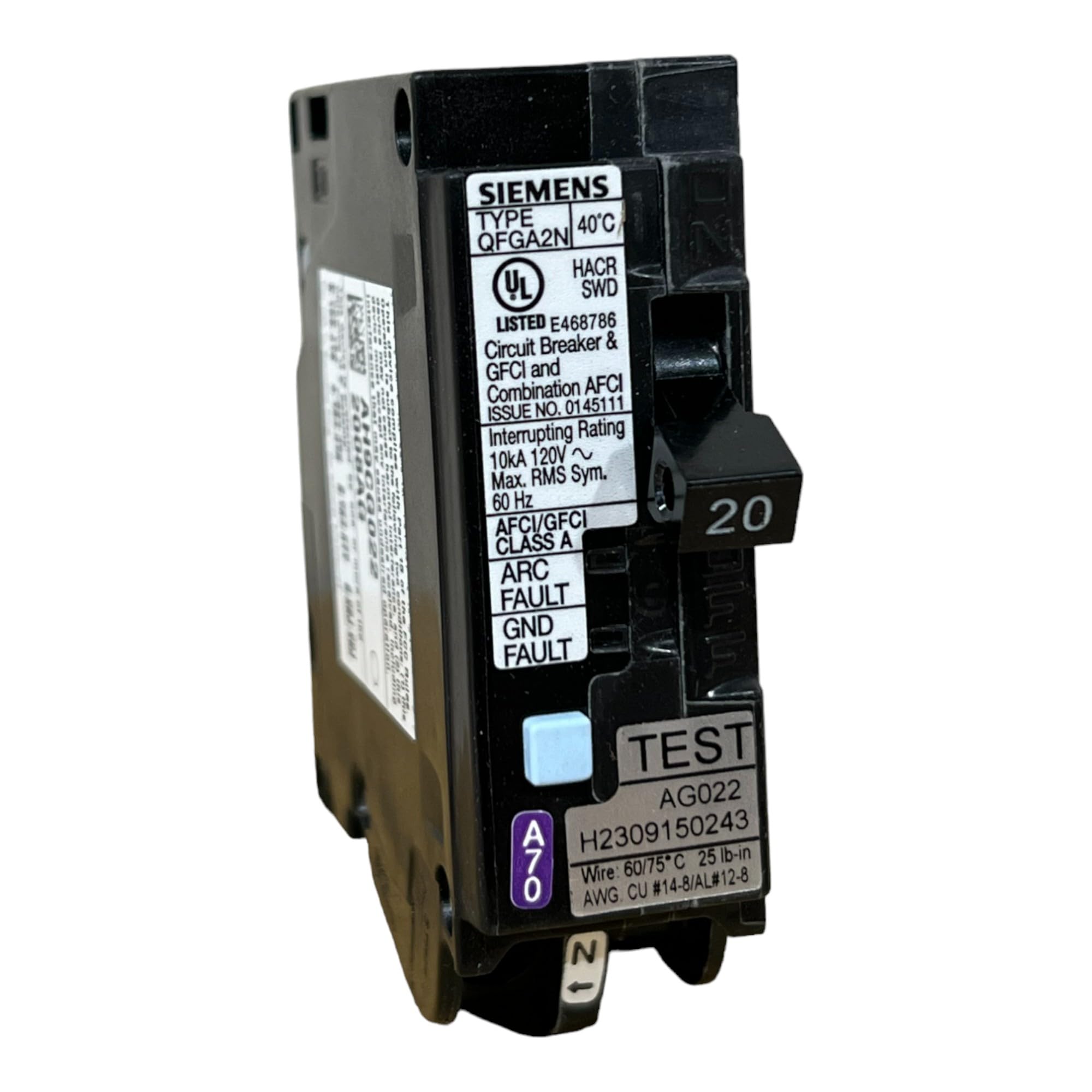 EMSER Siemens Q120DFN 20A dual-function breaker packaging bundle of 10