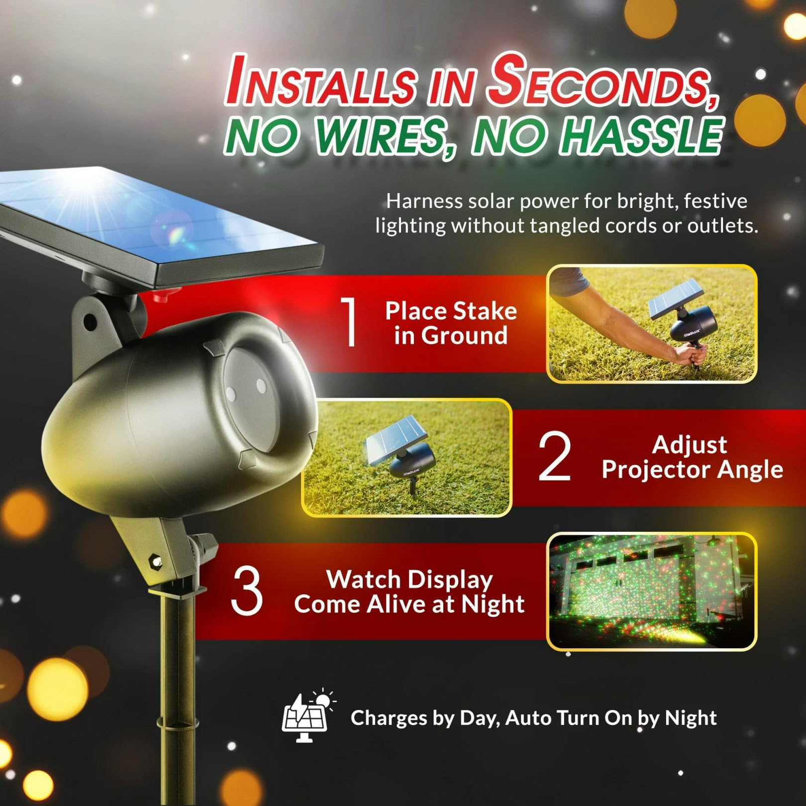 EMSON Startastic projector casts stars across exterior walls for holiday charm
