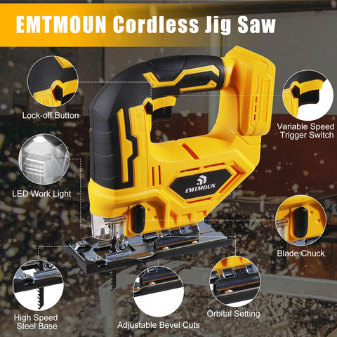 EMTMOUN jigsaw with 3 orbital settings for adaptable cutting action