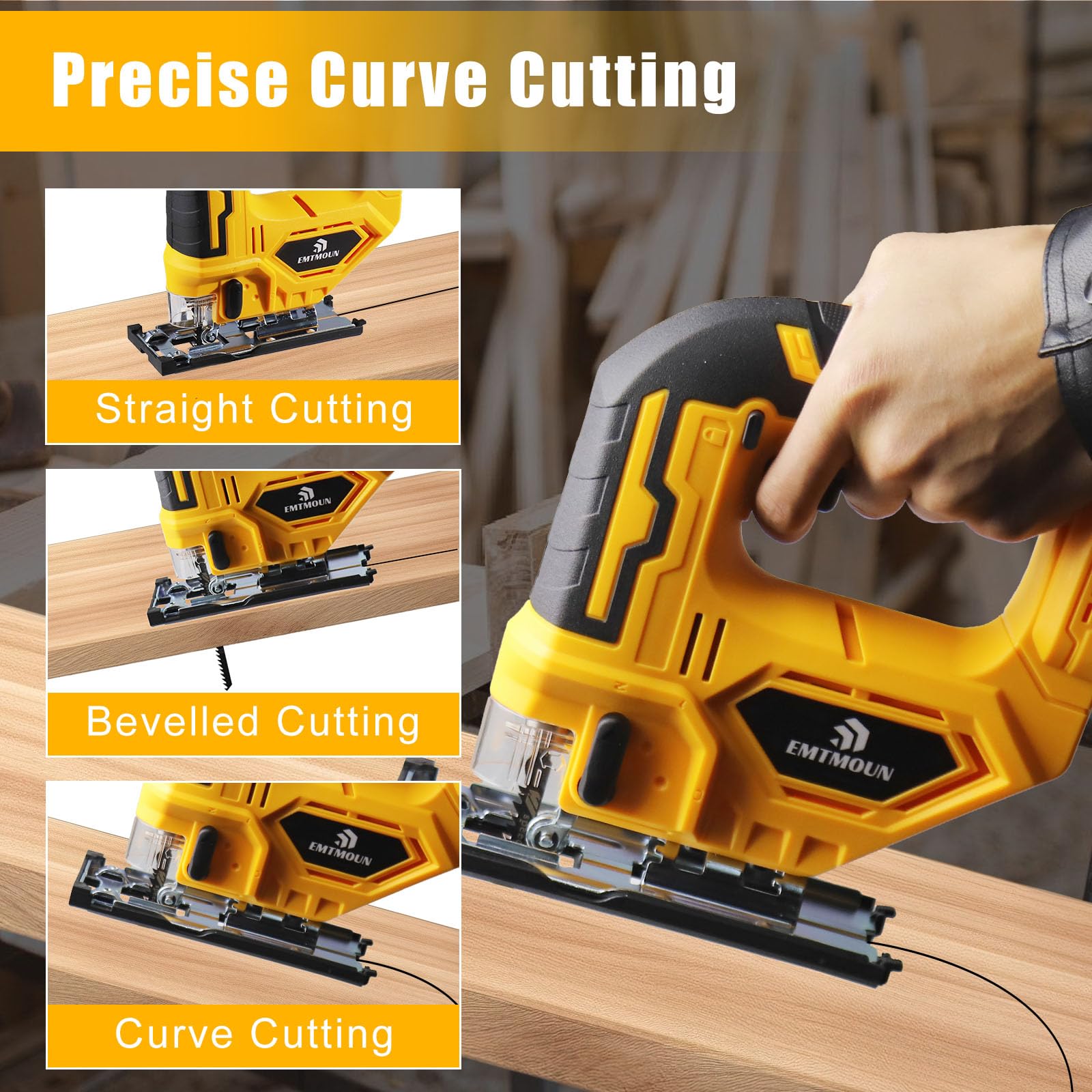 EMTMOUN high-speed jigsaw up to 3200 RPM for swift cuts