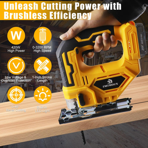 EMTMOUN jigsaw with 45-degree bevel for precise angled cuts