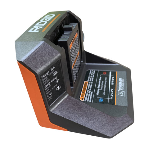 Enbizio R86093 charger front view, RIDGID 18V compatibility highlighted