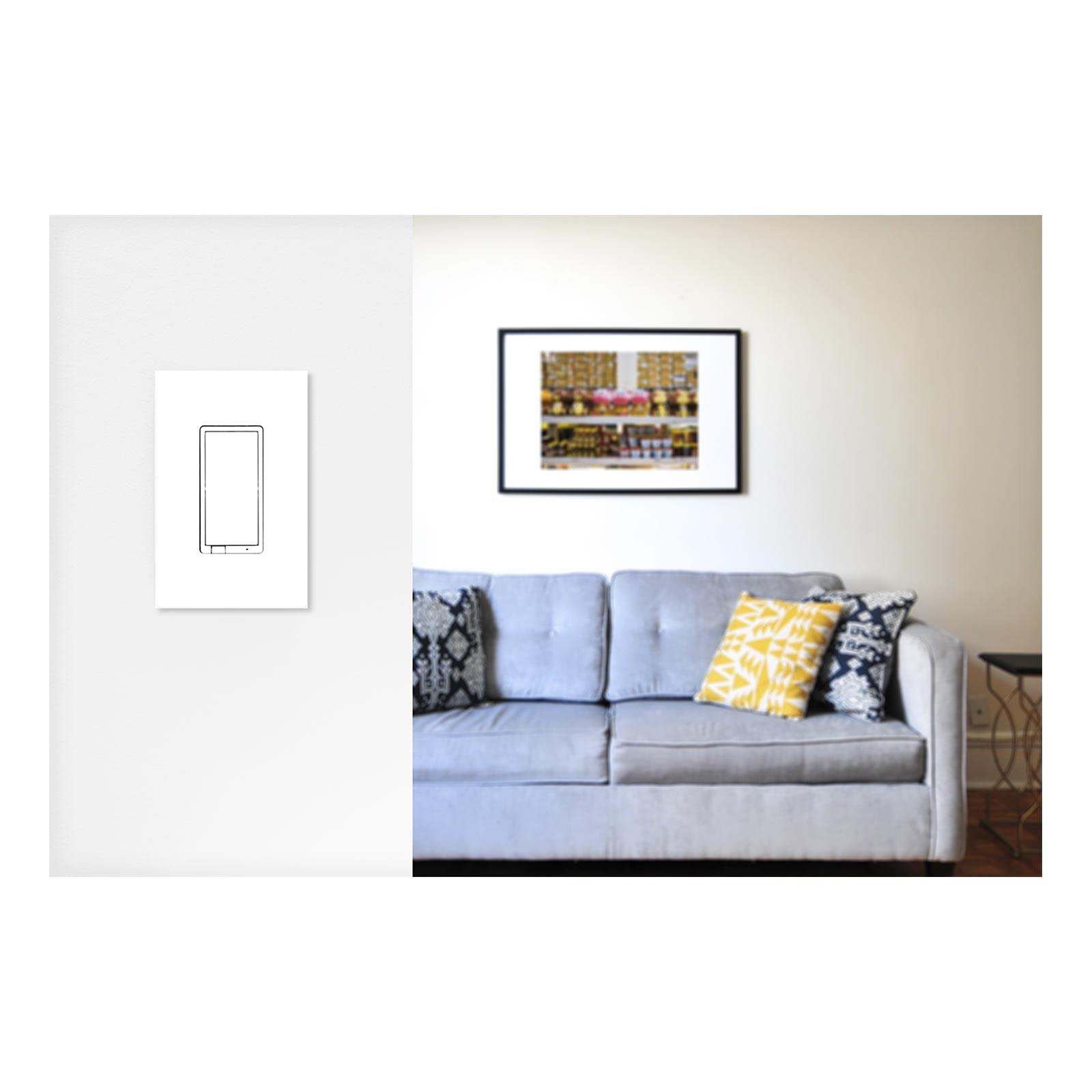 Enbrighten 700-series dimmer with white and almond faceplates blends with decor