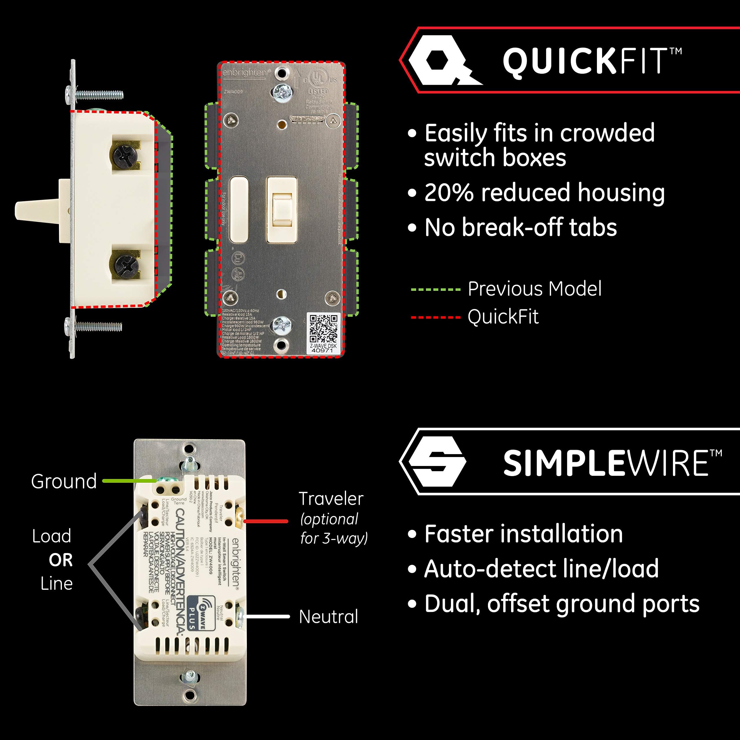 Enbrighten Almond Z-Wave Plus switch supports 3-way setup for flexible control.