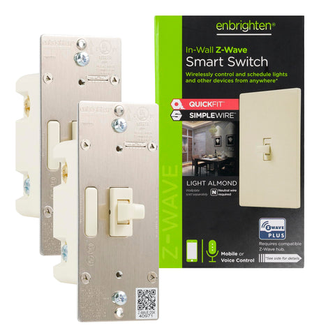 Enbrighten Almond Z-Wave Plus in-wall switch with QuickFit; easy installation.