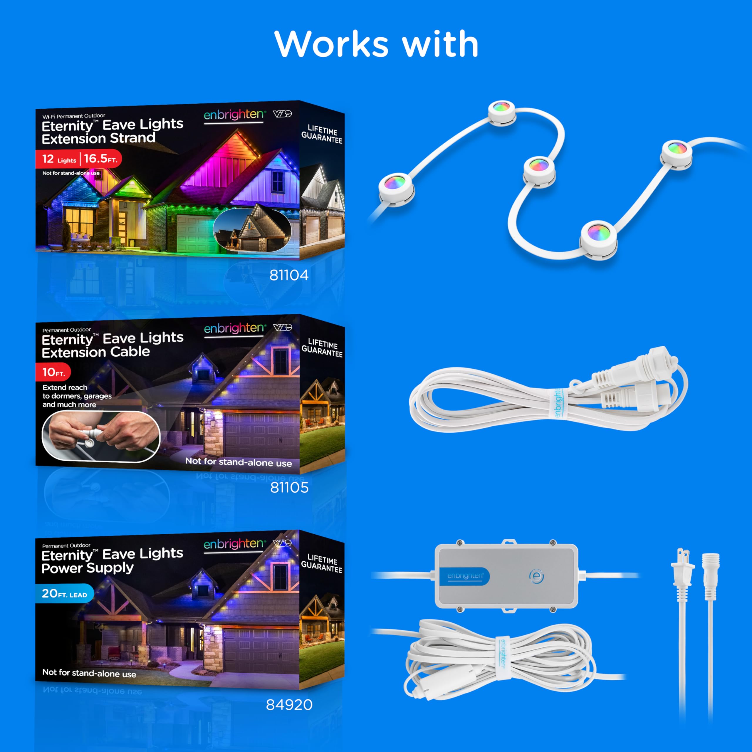 Dynamic color scenes from Enbrighten Vibe Eternity lights suitable for holidays.