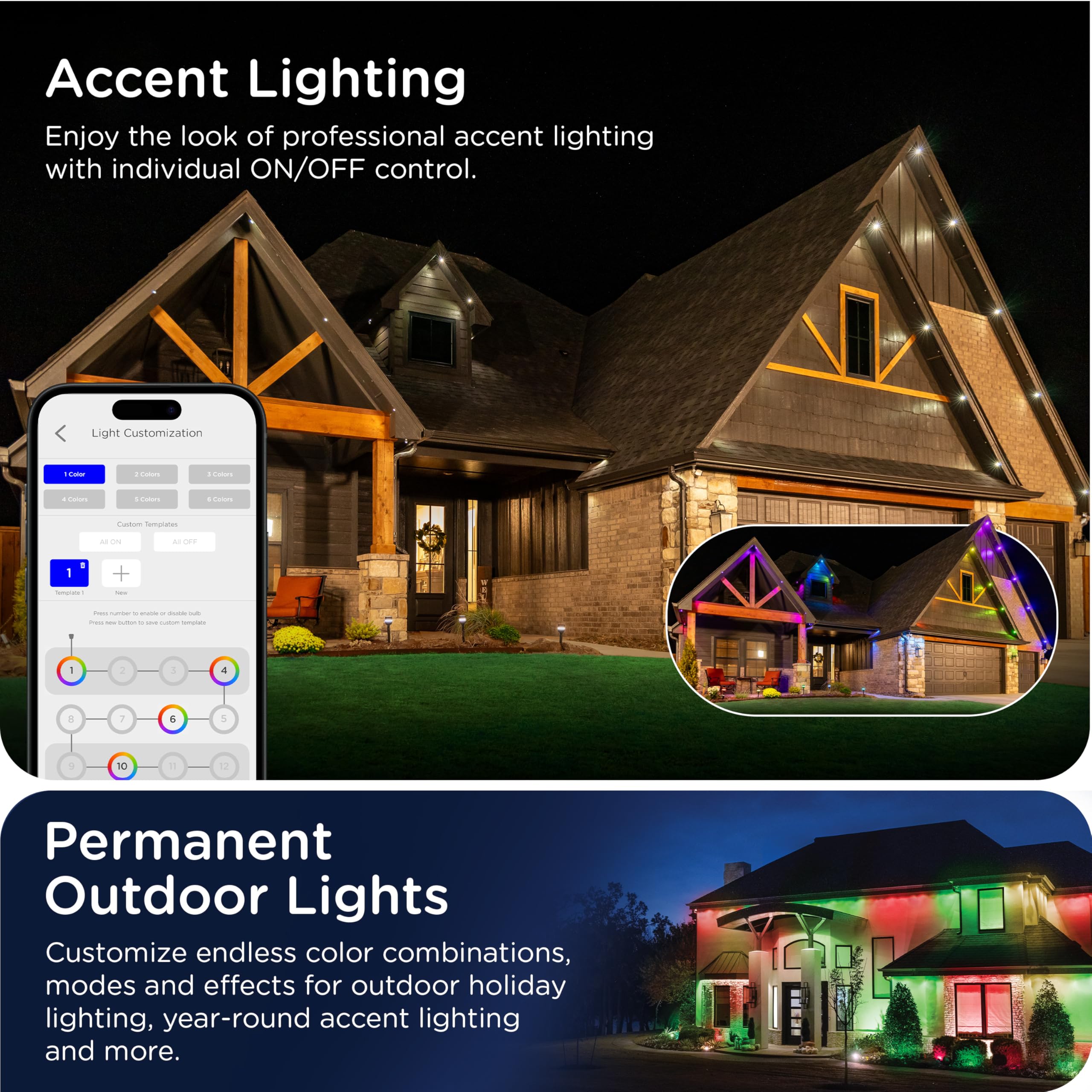 Two Enbrighten Vibe Eternity strands connected to create a 150 ft layout.