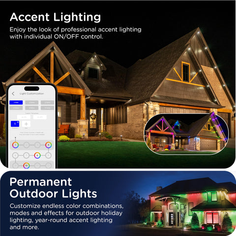 Two Enbrighten Vibe Eternity strands connected to create a 150 ft layout.