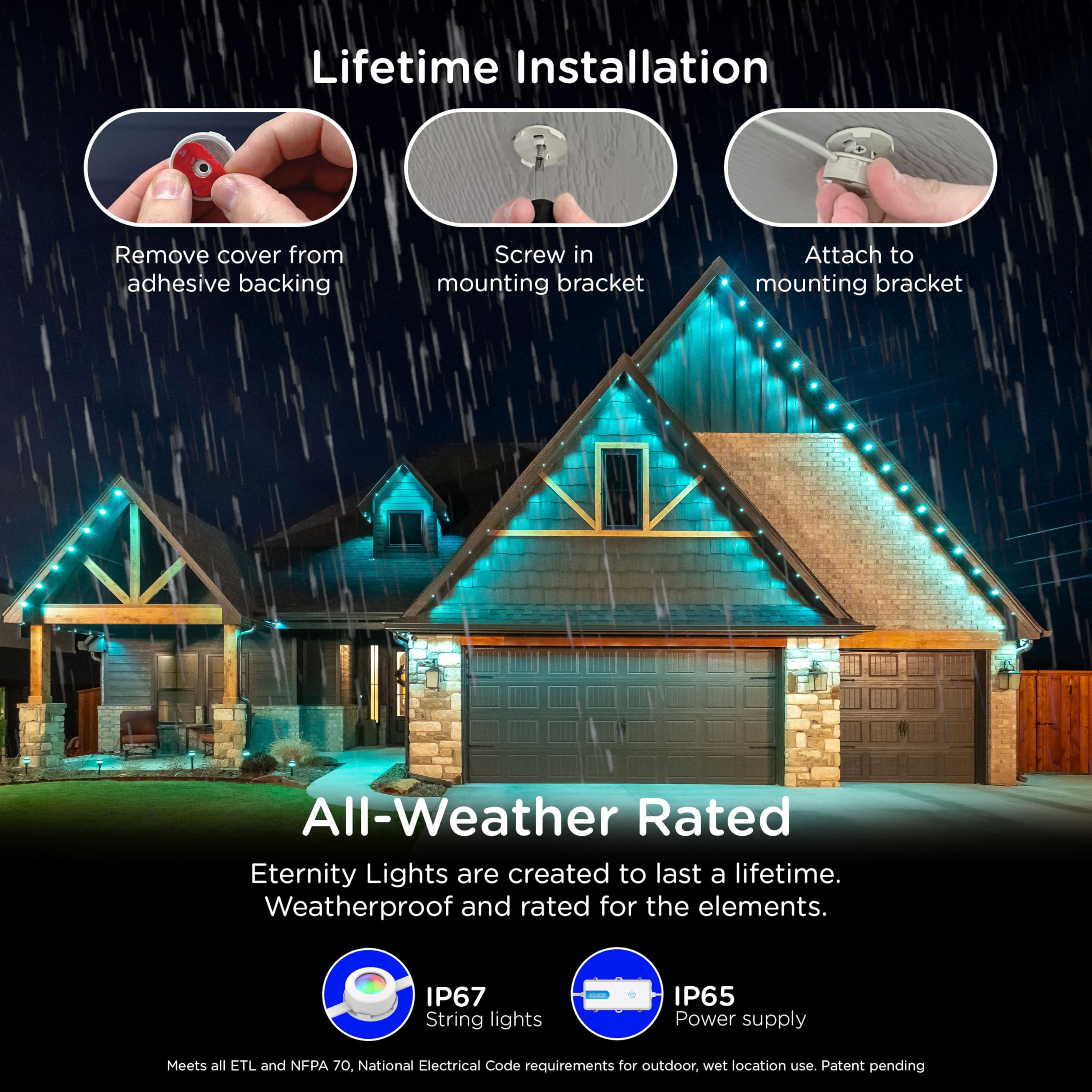 Enbrighten Vibe Eternity mounting brackets with screws and tape for secure install.