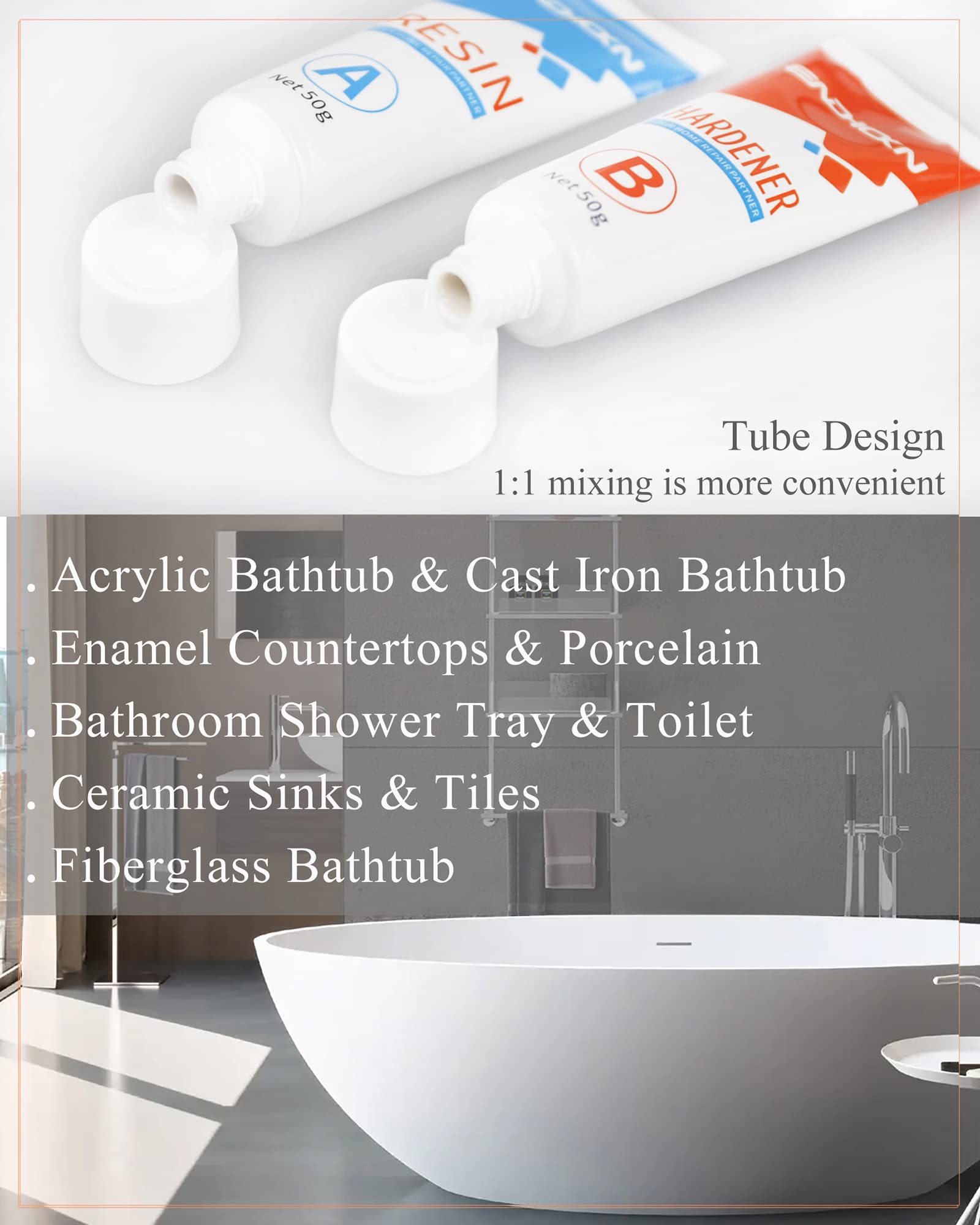 Endhokn Bath Repair Kit White 1:1 mix enables simple component blending.