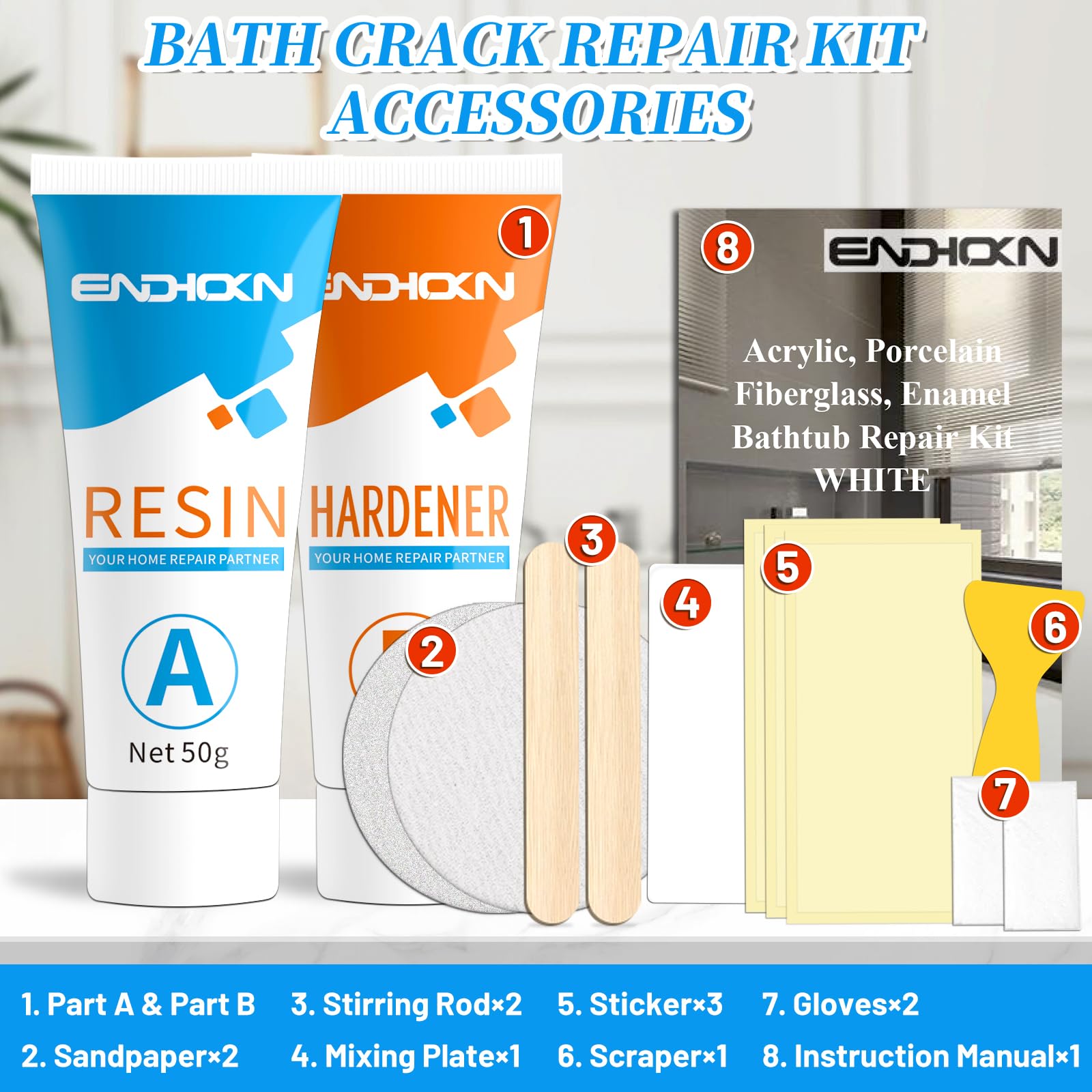 Endhokn Bath Repair Kit White sink holes fix demonstrates porcelain surface restoration.