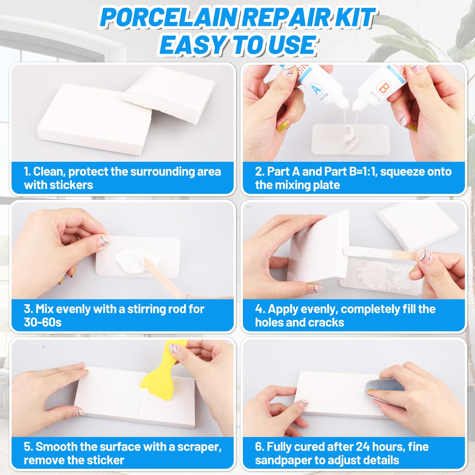 Endhokn Bath Repair Kit White tub crack repair shows a smooth, professional finish.