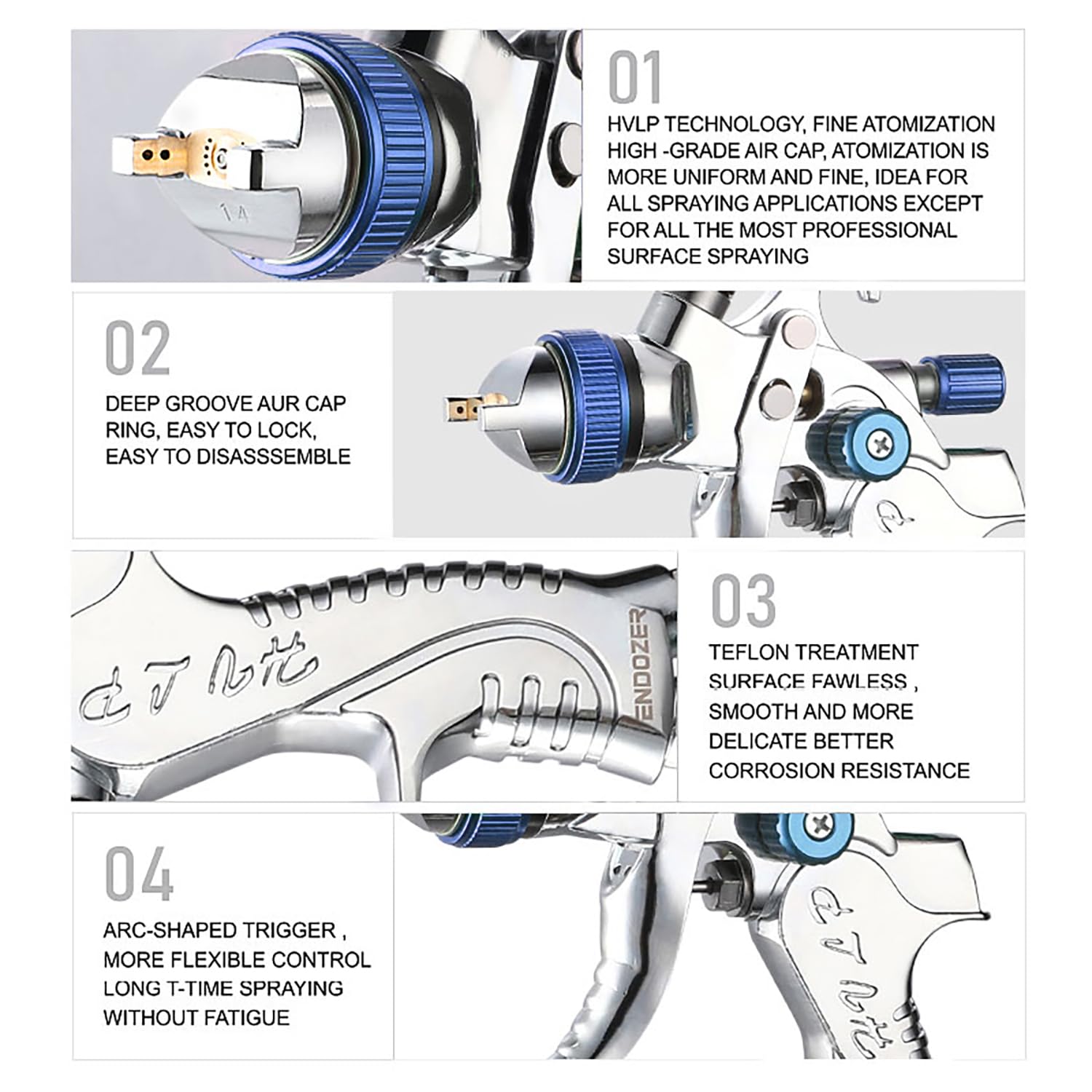 Endozer HVLP spray gun configured with 1.8 mm nozzle for thicker coatings and faster coverage.