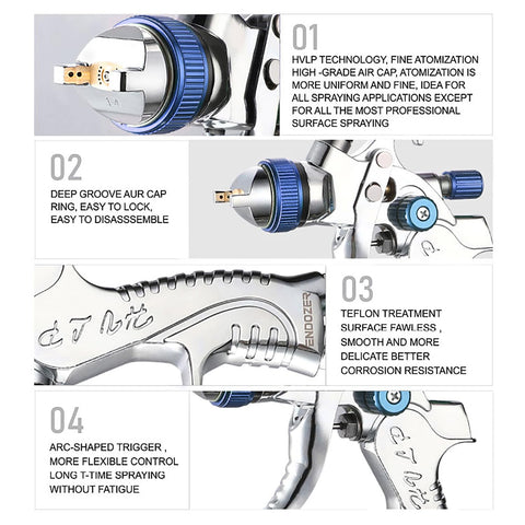 Endozer HVLP spray gun configured with 1.8 mm nozzle for thicker coatings and faster coverage.