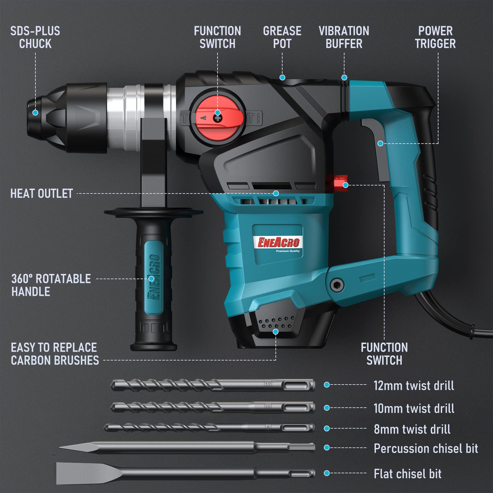 ENEACRO rotary hammer motor with heat-resistant copper windings